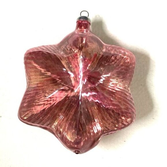 Vintage Glass Star Ornaments Lot of 2 Pinkish Red & Gold Christmas Tree Decor - Picture 3 of 5